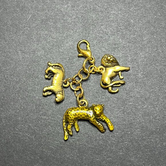 Vintage Gold Tone Wild Safari Jungle Cat Lion, Tiger & Leopard Multi Charm 2" - Picture 3 of 4
